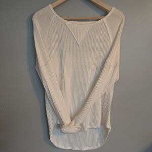 Women's Cream Waffle Knit Crochet Top